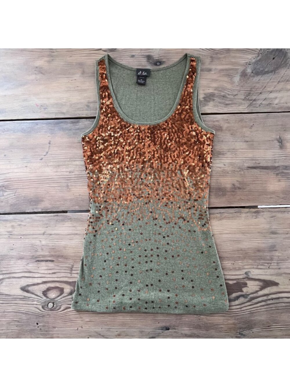 Dots Y2K Sequin Tank Top Womens M Green Copper Ombre Ribbed Fitted